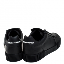 مملوكة مسبقًا حذاء رياضي دولتشي أند غابانا منخفض من أعلى شعار ميامي جلد أسود مقاس 45