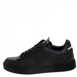 مملوكة مسبقًا Dolce & Gabbana Black Leather Miami Logo Low Top Sneakers Size 42