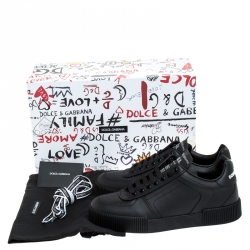 مملوكة مسبقًا Dolce & Gabbana Black Leather Miami Logo Low Top Sneakers Size 42