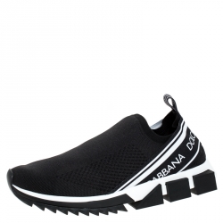 Dolce and Gabbana Black Stretch Fabric Sorrento Slip On Sneakers Size 45