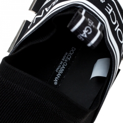 Pre Owned Dolce and Gabbana Black Stretch Fabric Sorrento Logo Slip On Sneakers Size 42