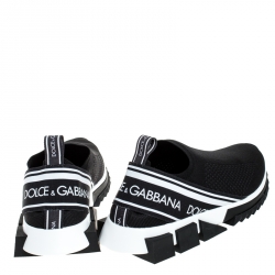Pre Owned Dolce and Gabbana Black Stretch Fabric Sorrento Logo Slip On Sneakers Size 42