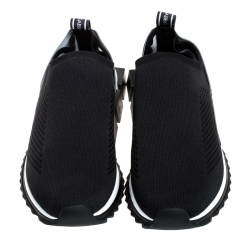 Pre Owned Dolce and Gabbana Black Stretch Fabric Sorrento Logo Slip On Sneakers Size 42