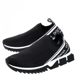 Pre Owned Dolce and Gabbana Black Stretch Fabric Sorrento Logo Slip On Sneakers Size 42