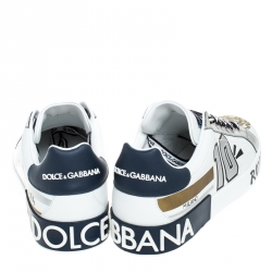 Pre Owned Dolce and Gabbana White/Blue Leather Portofino Royal 10 Sneakers Size 42.5