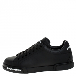 Pre Owned Dolce and Gabbana Black Leather Low Top Sneakers Size 46