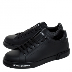 Pre Owned Dolce and Gabbana Black Leather Low Top Sneakers Size 46