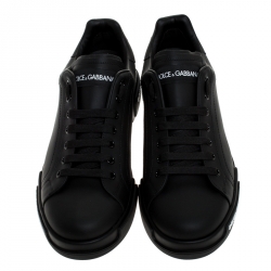 Dolce and Gabbana Black Leather Low Top Sneakers Size 42