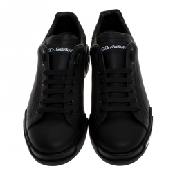 Pre Owned Dolce and Gabbana Black Leather Low Top Sneakers Size 45