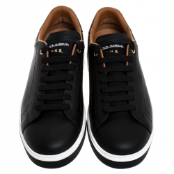 Pre Owned Dolce and Gabbana Black Leather Low Top Sneakers Size 42.5