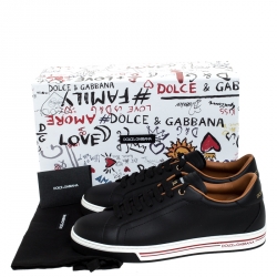 Pre Owned Dolce and Gabbana Black Leather Low Top Sneakers Size 42.5