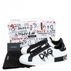 Dolce and Gabbana Black/White Leather Logo Detail Low Top Sneakers Size 44