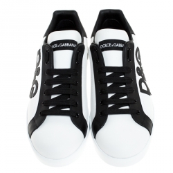 Pre Owned Dolce and Gabbana Black/White Leather Logo Detail Low Top Sneakers Size 40