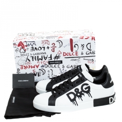 Pre Owned Dolce and Gabbana Black/White Leather Logo Detail Low Top Sneakers Size 40