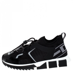 Pre Owned Dolce and Gabbana Black Leather and Mesh Sorrento Trekking Sneakers Size 45
