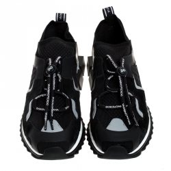 Pre Owned Dolce and Gabbana Black Leather and Mesh Sorrento Trekking Sneakers Size 45