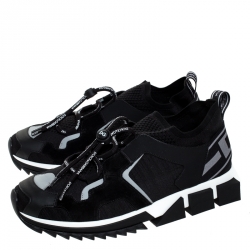 Pre Owned Dolce and Gabbana Black Leather and Mesh Sorrento Trekking Sneakers Size 45