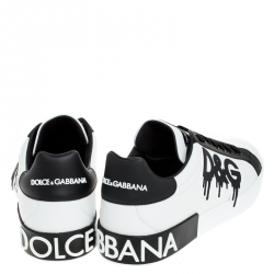 Pre Owned Dolce and Gabbana Black/White Leather Logo Detail Low Top Sneakers Size 42