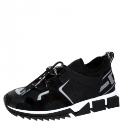 Pre Owned Dolce and Gabbana Black Leather and Mesh Sorrento Trekking Sneakers Size 40