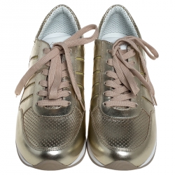 Pre Owned  حذاء رياضي دولتشي أند غابانا رباط جلد ميتاليك ذهبي مقاس 41