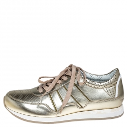 Pre Owned  حذاء رياضي دولتشي أند غابانا رباط جلد ميتاليك ذهبي مقاس 41