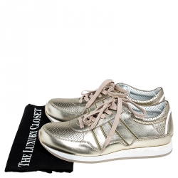 Pre Owned  حذاء رياضي دولتشي أند غابانا رباط جلد ميتاليك ذهبي مقاس 41