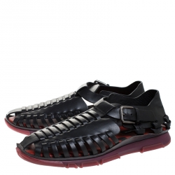 Dolce & Gabbana Black Leather Gladiator Flat Sandals Size 42