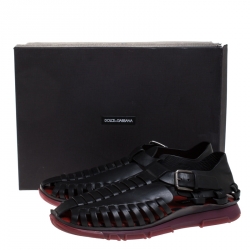 Dolce & Gabbana Black Leather Gladiator Flat Sandals Size 42