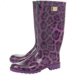 Pre Owned Dolce and Gabbana Purple Leopard Print Wellington Rubber Boots Size 41