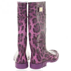 Pre Owned Dolce and Gabbana Purple Leopard Print Wellington Rubber Boots Size 41