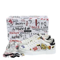 Pre Owned Dolce & Gabbana White Leather Dubai Graffiti Print Low-Top Sneakers Size 39