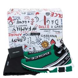 Dolce & Gabbana Green Stretch Jersey Logo Print Slip On Sneakers Size 39