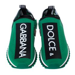 Dolce & Gabbana Green Stretch Jersey Logo Print Slip On Sneakers Size 39