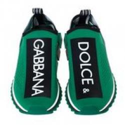 Pre Owned Dolce & Gabbana Green Stretch Jersey Logo Print Slip On Sneakers Size 43