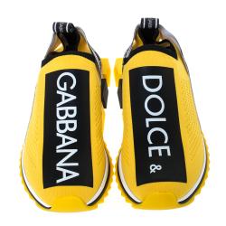 Pre Owned Dolce & Gabbana Yellow Stretch Jersey Logo Print Slip On Sneakers Size 41