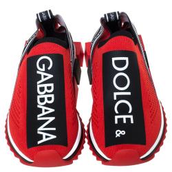 Dolce & Gabbana Red Stretch Jersey Logo Print Slip On Sneakers Size 40