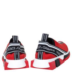 Dolce & Gabbana Red Stretch Jersey Logo Print Slip On Sneakers Size 42