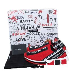 Dolce & Gabbana Red Stretch Jersey Logo Print Slip On Sneakers Size 42
