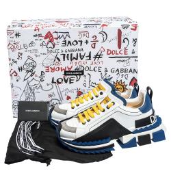 Dolce & Gabbana White/Blue Leather Super King Platform Sneakers Size 44