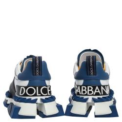 Pre Owned Dolce & Gabbana White/Blue Leather Super King Platform Sneakers Size 44