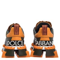 Dolce & Gabbana Green/Orange Leather Super King Platform Sneakers Size 41.5
