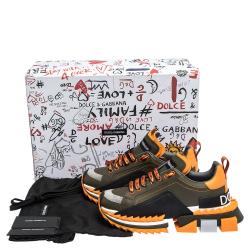 Dolce & Gabbana Green/Orange Leather Super King Platform Sneakers Size 41.5