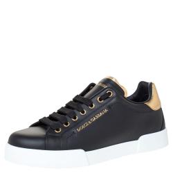 Dolce & Gabbana Black/Gold Leather Lace Up Sneakers Size 40