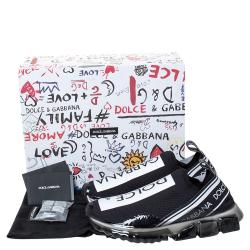 Pre Owned Dolce & Gabbana Black Stretch Jersey Logo Print Slip On Sneakers Size 41.5