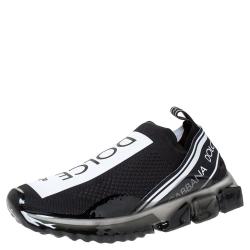 Pre Owned Dolce & Gabbana Black Stretch Jersey Logo Print Slip On Sneakers Size 41.5