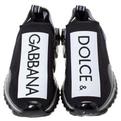 Pre Owned Dolce & Gabbana Black Stretch Jersey Logo Print Slip On Sneakers Size 41.5