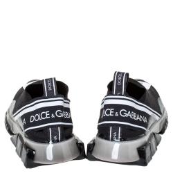 Pre Owned Dolce & Gabbana Black Stretch Jersey Logo Print Slip On Sneakers Size 41.5