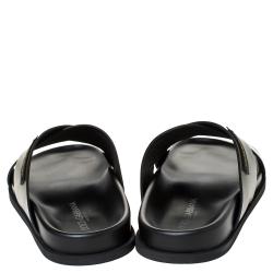 Dolce & Gabbana Green Leather Criss-Cross Slide Sandals Size 44