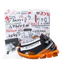 Dolce & Gabbana Black/Orange Stretch Jersey Logo Print Slip On Sneakers Size 40