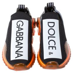 Dolce & Gabbana Black/Orange Stretch Jersey Logo Print Slip On Sneakers Size 40